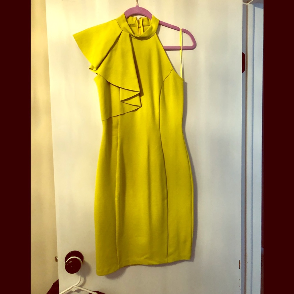 One shoulder mock neck ruffle dress